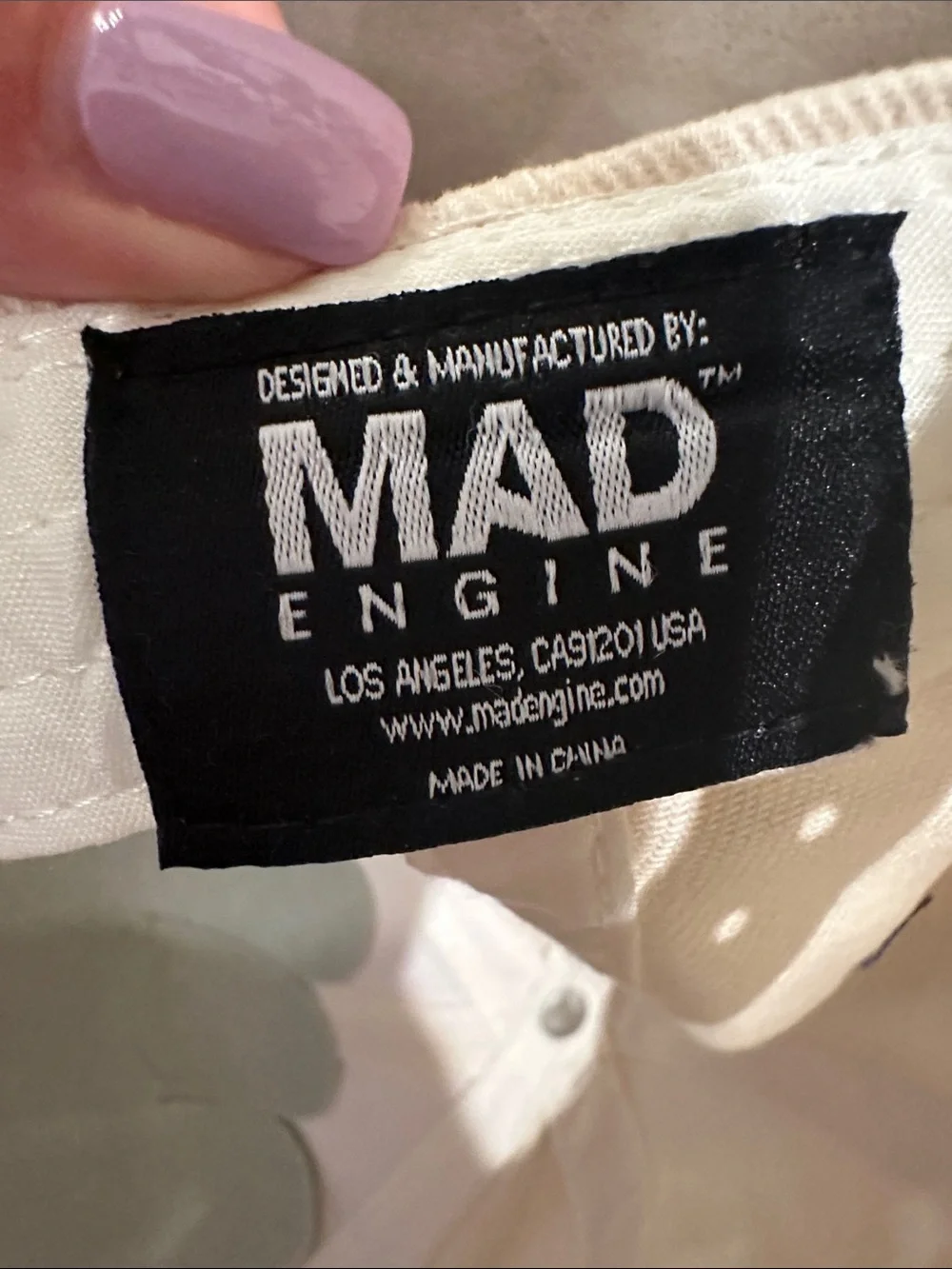 MAD Engine USA Embroidered Cap - Cream Crown, Red Brim, Navy Letters